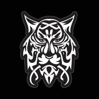 tigre visage autocollant noir et blanc pour impression vecteur