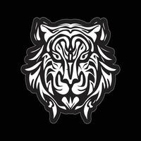 tigre visage autocollant noir et blanc pour impression vecteur