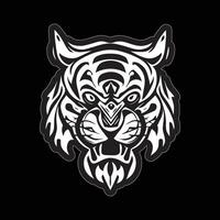 tigre visage autocollant noir et blanc pour impression vecteur