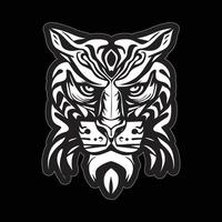 tigre visage autocollant noir et blanc pour impression vecteur