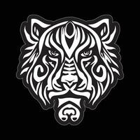 tigre visage autocollant noir et blanc pour impression vecteur