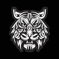 tigre visage autocollant noir et blanc pour impression vecteur