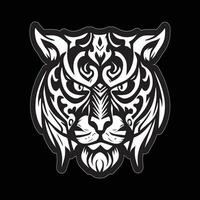 tigre visage autocollant noir et blanc pour impression vecteur