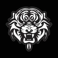 tigre visage autocollant noir et blanc pour impression vecteur