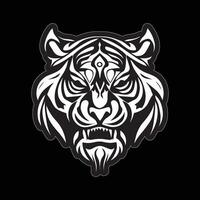 tigre visage autocollant noir et blanc pour impression vecteur