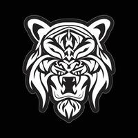 tigre visage autocollant noir et blanc pour impression vecteur