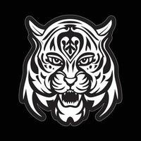 tigre visage autocollant noir et blanc pour impression vecteur