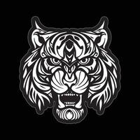 tigre visage autocollant noir et blanc pour impression vecteur