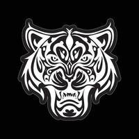 tigre visage autocollant noir et blanc pour impression vecteur