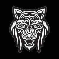 tigre visage autocollant noir et blanc pour impression vecteur