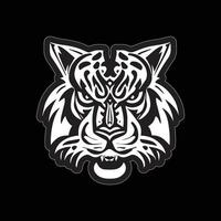 tigre visage autocollant noir et blanc pour impression vecteur