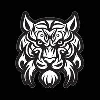 tigre visage autocollant noir et blanc pour impression vecteur