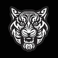 tigre visage autocollant noir et blanc pour impression vecteur