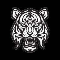 tigre visage autocollant noir et blanc pour impression vecteur