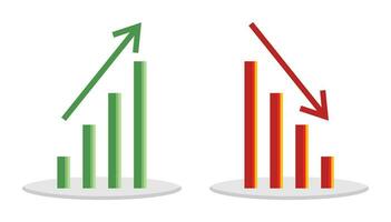 graphique icône en haut et vers le bas dans vert et rouge. Ventes et affaires graphique concept. Facile 3d vecteur