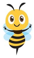 abeille mignonne de dessin animé de conception plate montrant le signe de main de victoire vecteur