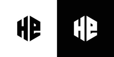 lettre h e polygone, hexagonal minimal et professionnel logo conception sur noir et blanc Contexte vecteur