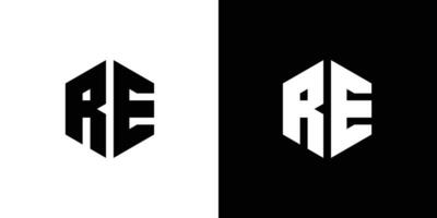 lettre r e polygone, hexagonal minimal et professionnel logo conception sur noir et blanc Contexte vecteur