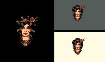 visage femmes et fleurs vecteur mascotte conception
