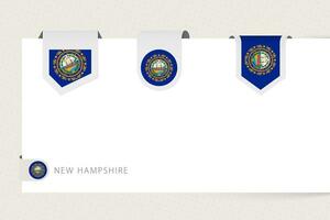 étiquette drapeau collection de nous Etat Nouveau Hampshire dans différent forme. ruban drapeau modèle de Nouveau Hampshire vecteur