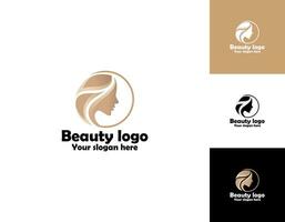 beauté femme visage fleur logo conception modèle avec or graident style prime vecto vecteur