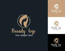 vecteur logo et l'image de marque conception modèles dans minimal style, pour beauté centre, mode studio, la Coupe de cheveux salon et produits de beauté - femelle portrait, magnifique femme visage