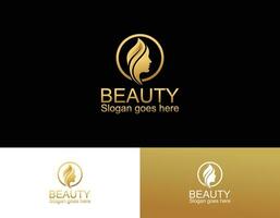 femme beauté logo modèle avec d'or pente emblème concept vecteur