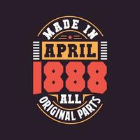fabriqué dans avril 1888 tout original les pièces. née dans avril 1888 rétro ancien anniversaire vecteur