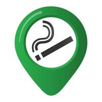 Signe d'icône de broche de carte de marqueur de zone fumeur avec une cigarette de style dégradé de conception plate dans le cercle vert. symbole de la zone fumeurs dans les applications de carte isolées sur fond blanc vecteur