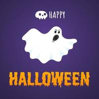 bannière de carte postale de texte halloween heureux avec fantôme vecteur