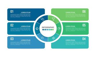 6 processus infographie conception modèle. diagramme, annuel rapport, affaires présentation, et organisation. vecteur illustration.