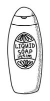 vecteur isolé sur une blanc Contexte griffonnage illustration de liquide savon pour intime des endroits