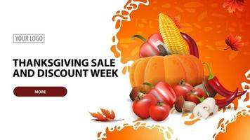 semaine de vente et de remise de Thanksgiving, bannière Web horizontale moderne avec une belle texture de particules et une récolte d'automne vecteur