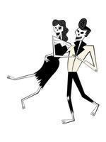 dansant squelette paire personnages. squelette homme et squelette femme Halloween personnages dans Roche rétro style. vecteur