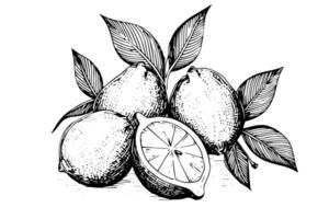 main tiré encre esquisser vecteur illustration de citron. agrumes dans gravure style vecteur illustration.