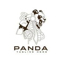 Panda anubis personnage logo modèle illustration. vecteur