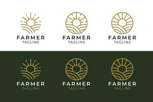 le coucher du soleil agriculteur minimaliste style logo vecteur