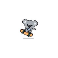 Koala mignon jouant à la caricature de planche à roulettes, illustration vectorielle vecteur