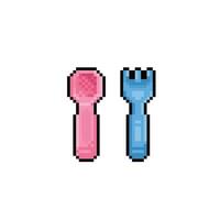 mignonne fourchette et cuillère dans pixel art style vecteur