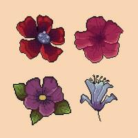 fleur collection ensemble dans pixel art style vecteur