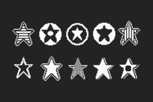 noir et blanc étoile collection ensemble dans pixel art style vecteur
