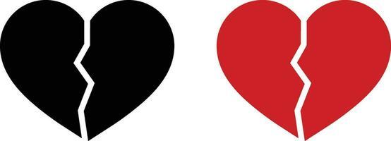 noir et rouge cassé cœur icône ensemble vecteur isolé sur blanc Contexte