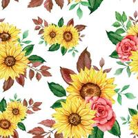 élégant floral sans couture modèle avec aquarelle tournesols et verdure vecteur