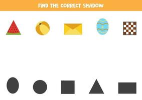 trouver les ombres correctes des objets géométriques. puzzle logique pour les enfants. vecteur