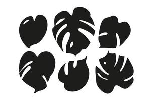 silhouette de feuilles de monstera. ensemble isolé sur blanc. illustration vectorielle plane. vecteur