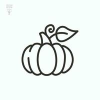 citrouille avec feuille ligne icône. récolte symbole, logo. Halloween concept. isolé vecteur illustration.