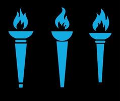 Flaming torch collection blue abstract sur fond noir illustration design vecteur