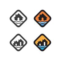 vecteur d'icône de vague d'eau avec illustration de maison pour le jeu de symboles et d'icônes