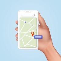 main tenant un téléphone intelligent mobile avec suivi de la livraison de l'application. vecteur de conception graphique d'informations créatives 3d modernes sur demande.