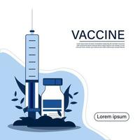 le temps de vacciner. modèle de page de destination. concept plat moderne pour la conception web. illustration vectorielle avec seringue avec vaccin, bouteille et virus. vecteur